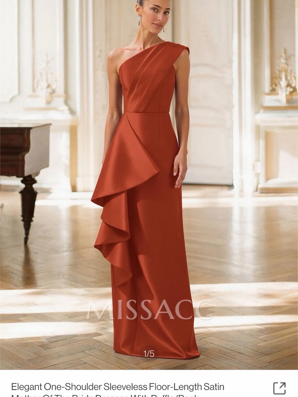 One-Shoulder Missacc Terracotta Evening Gown - NWT 6
